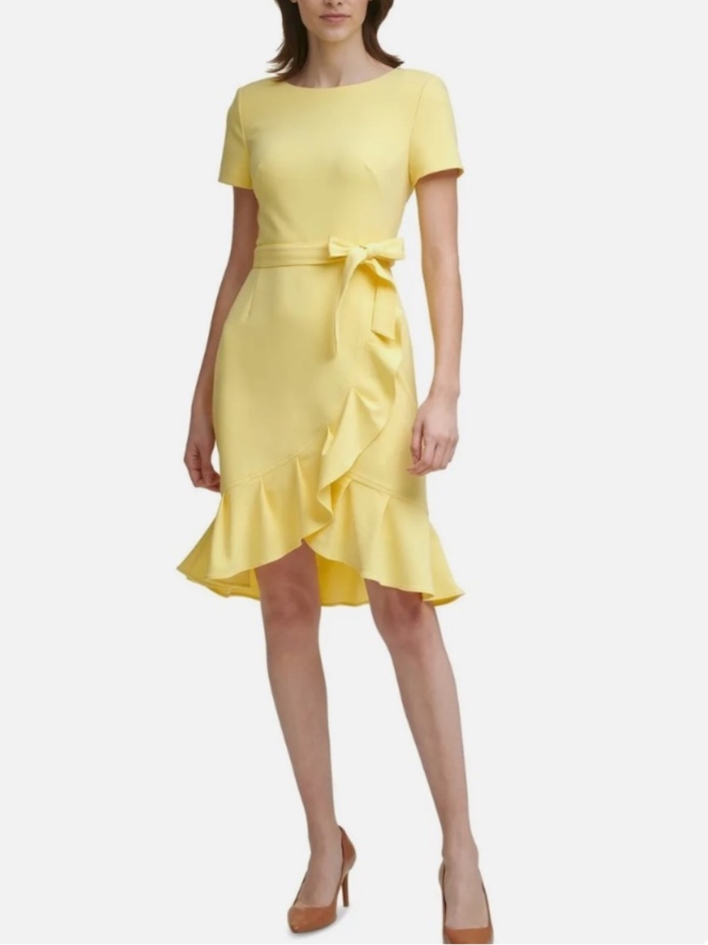 Calvin Klein Yellow Ruffle Wrap Dress